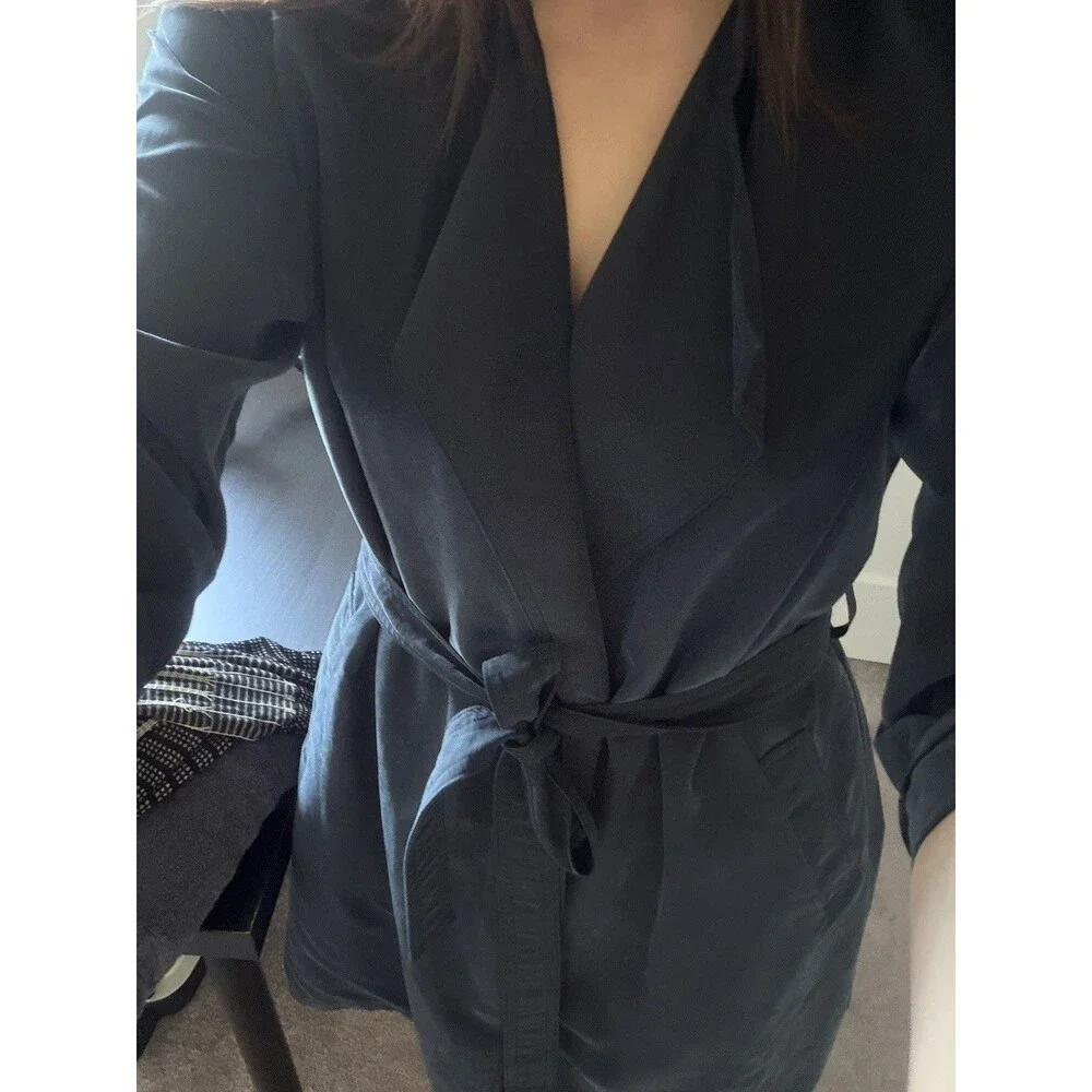 American Apparel Navy Blue Duster Trench Coat XS / Small Tie Y2K Minimalist - Picture 5 of 5